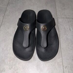 Michael Kors Men's Black Flip-Flops with Gold Logo